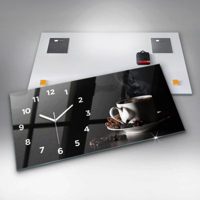 Horloge murale Wallfluent 60x30 cm Avec chiffres Aiguilles blanches Tasse de café 1 pcs
