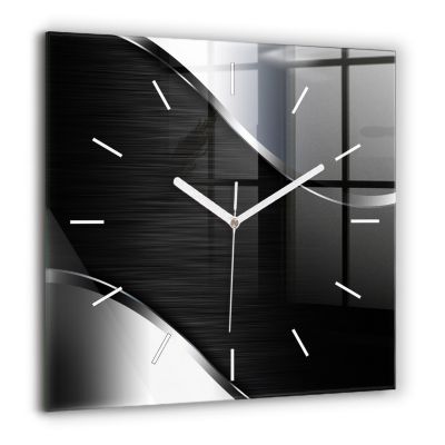 Horloge murale Wallfluent 60x60 cm Aiguilles blanches Lignes noires et argentées 1 pcs