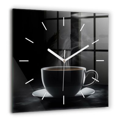 Horloge murale Wallfluent 60x60 cm Aiguilles blanches Tasse de café noir 1 pcs