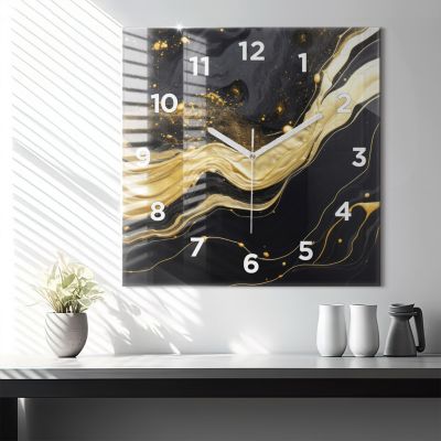 Horloge murale Wallfluent 60x60 cm Avec chiffres Aiguilles blanches Marbre doré 1 pcs