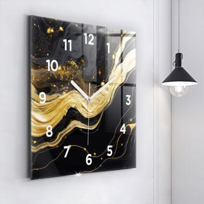 Horloge murale Wallfluent 60x60 cm Avec chiffres Aiguilles blanches Marbre doré 1 pcs
