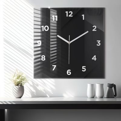 Horloge murale Wallfluent 60x60 cm Avec chiffres Aiguilles blanches Motif mur sombre 1 pcs
