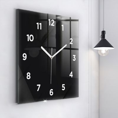 Horloge murale Wallfluent 60x60 cm Avec chiffres Aiguilles blanches Motif mur sombre 1 pcs