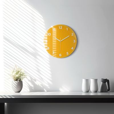 Horloge murale Wallfluent fi30 cm Avec chiffres Aiguilles blanches Jaune foncé 1 pcs