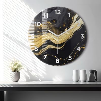 Horloge murale Wallfluent fi60 cm Avec chiffres Aiguilles blanches Marbre doré 1 pcs