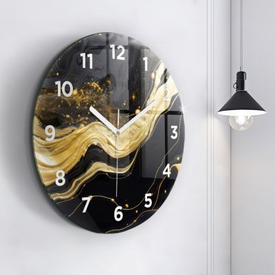 Horloge murale Wallfluent fi60 cm Avec chiffres Aiguilles blanches Marbre doré 1 pcs
