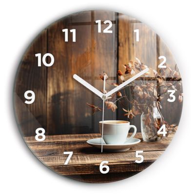 Horloge Murale Ronde Motif Café 30 Cm - Sans Tic-tac, Piles AA, Design Bicolore Pour Salon Cuisine Bureau