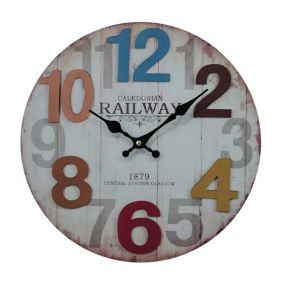 Horloge Suspendue Blanc Chiffres Colorés Mdf pour Salon Cuisine