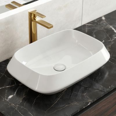 HOROW Vasque à Poser en céramique 52 x 35 cm, Carré à angles adoucis, Vasque à poser au design élégant, blanc brillant