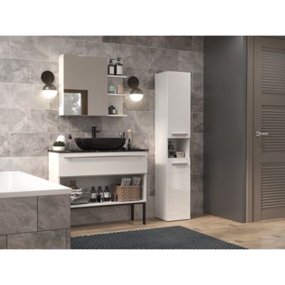 HORTI - Meuble salle de bain avec panier à linge - 31x30x174cm - Colonne rangement SDB