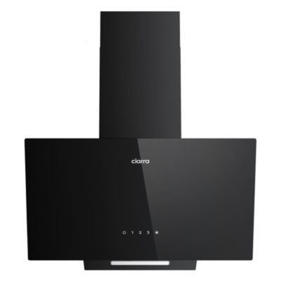 Hotte aspirante inclinée 60cm 350m3h recyclage ou évacuation éclairage LED verre noir Ciarra