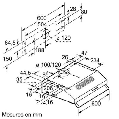 Hotte casquette 60cm 350m3/h blanc Bosch DUL63CC20