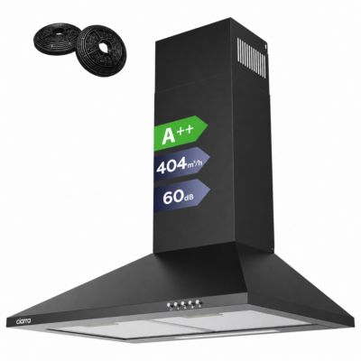 Hotte décorative 60cm 404m3/h 3 vitesses évacuation ou recyclage noir Ciarra 201BK60