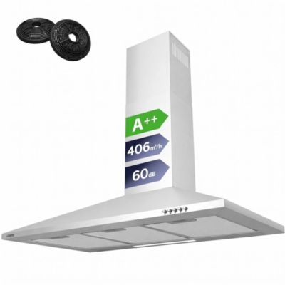 Hotte décorative 90cm 406m3/h 3 vitesses évacuation ou recyclage inox 201SS90 Ciarra