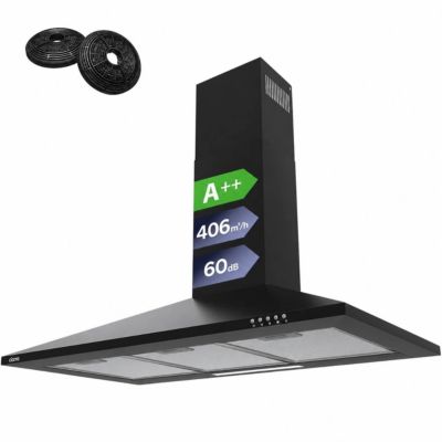 Hotte décorative 90cm 406m3/h 3 vitesses évacuation ou recyclage noir Ciarra 201BK90