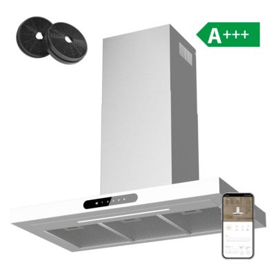 Hotte décorative 90cm classe a+++ 650m3h wifi connectée 4 vitesses évacuation ou recyclage blanche CD9102W Ciarra