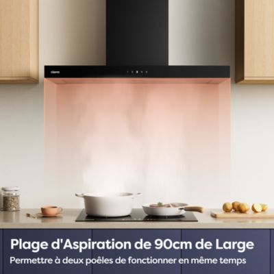 Hotte décorative 90cm murale 650m3h wifi classe a+++ 4 vitesses évacuation ou recyclage tactile noir CD9102B Ciarra