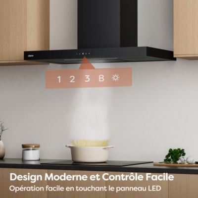 Hotte décorative 90cm murale 650m3h wifi classe a+++ 4 vitesses évacuation ou recyclage tactile noir CD9102B Ciarra