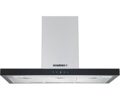 Hotte décorative murale 90cm 65db 504m3/h inox/verre noir Rosieres RHP90TX