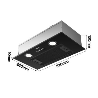 Hotte encastrable 52cm 300m3/h 3 vitesses groupe filtrant évacuation ou recyclage noir Ciarra 913ABK52