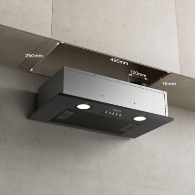 Hotte encastrable 52cm 300m3/h 3 vitesses groupe filtrant évacuation ou recyclage noir Ciarra 913ABK52