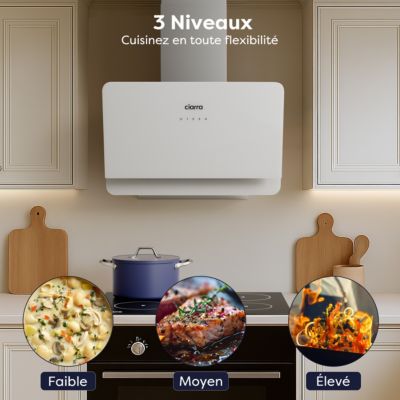 Hotte inclinée 60cm 580m3/h 3 vitesses tactile évacuation ou recyclage ...