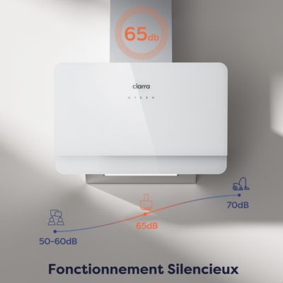Hotte inclinée 60cm 580m3/h 3 vitesses tactile évacuation ou recyclage ...