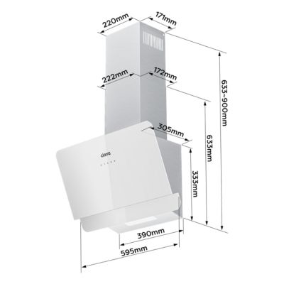 Hotte inclinée 60cm 580m3/h 3 vitesses tactile évacuation ou recyclage ...