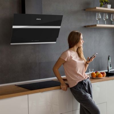 Hotte Murale Inclinée 60cm KKT KOLBE – Acier Inoxydable Et Verre Noir, Classe A+++, BASE6004S