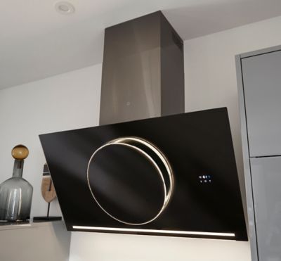 Hotte inclinée connectée en verre GoodHome GHAGRO90, 90cm
