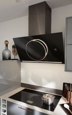Hotte inclinée connectée en verre GoodHome GHAGRO90, 90cm