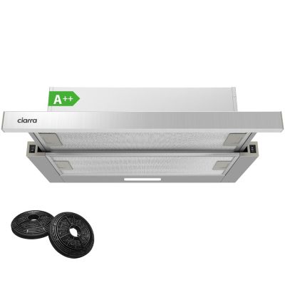 Hotte tiroir encastrée 60cm classe a++ 370m3h 2 vitesses évacuation ou recyclage inox Ciarra CD6906DS