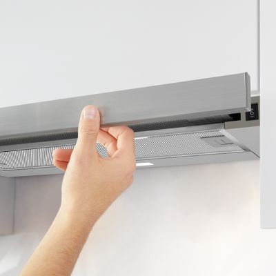 Hotte tiroir encastrable 60cm 391m3/h 2 vitesses téléscopique évacuation ou recyclage inox Ciarra CD6906DS