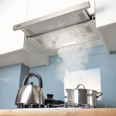 Hotte tiroir encastrable 60cm 391m3/h 2 vitesses téléscopique évacuation ou recyclage inox Ciarra CD6906DS