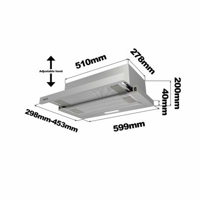 Hotte tiroir encastrable 60cm 391m3/h 2 vitesses téléscopique évacuation ou recyclage inox Ciarra CD6906DS