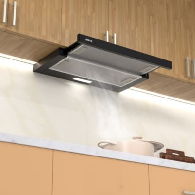 Hotte tiroir encastrable 60cm 391m3/h 2 vitesses téléscopique évacuation ou recyclage noir Ciarra CD6906DB