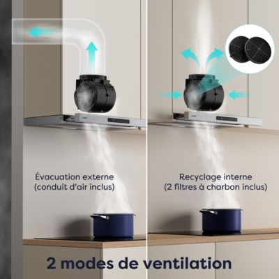 Hotte tiroir encastrable 60cm 606m3/h 3 vitesses tactile évacuation ou recyclage inox Ciarra CD6909AS