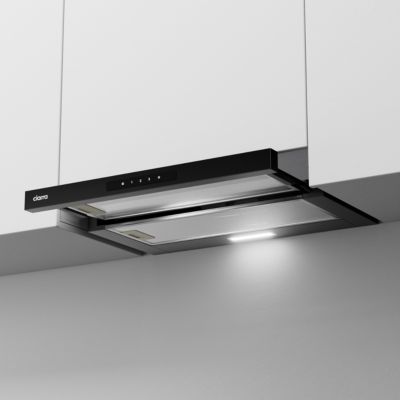 Hotte tiroir encastrable 60cm 606m3/h 3 vitesses tactile évacuation ou recyclage noir Ciarra CD6909AB