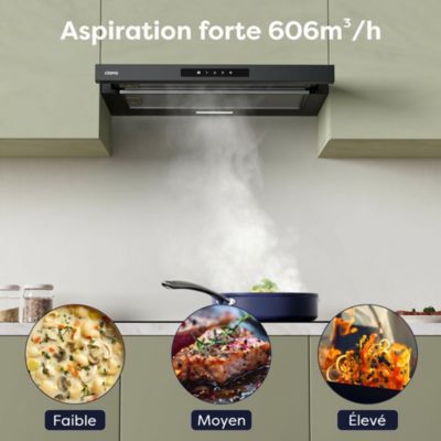 Hotte tiroir encastrable 60cm 606m3/h 3 vitesses tactile évacuation ou recyclage noir Ciarra CD6909AB