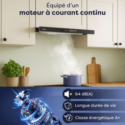 Hotte tiroir encastrable 60cm 606m3/h 3 vitesses tactile évacuation ou recyclage noir Ciarra CD6909AB