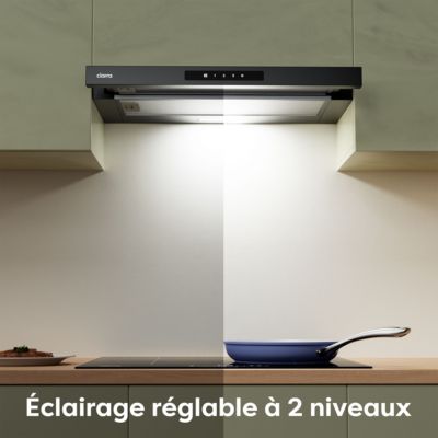 Hotte tiroir encastrable 60cm 606m3/h 3 vitesses tactile évacuation ou recyclage noir Ciarra CD6909AB