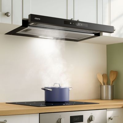 Hotte tiroir encastrable 60cm 606m3/h 3 vitesses tactile évacuation ou recyclage noir Ciarra CD6909AB