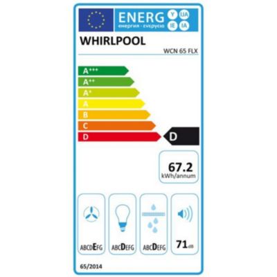 Hotte visière 60cm 270m3/h inox Whirlpool WCN65FLX