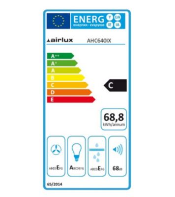 Hotte visière 60cm 344m3/h inox Airlux AHC640IX