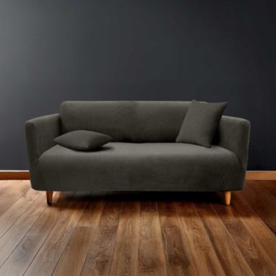 Housse de canapé extensible en polyester gaufré coloris anthracite