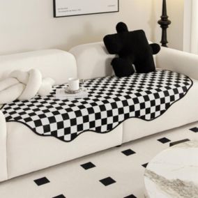 Housse de canapé jacquard à carreaux noir et blanc Housse de canapé multi-usages lavable et antidérapante (90 x 210 cm)