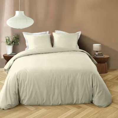 Housse de couette 240 x 220 cm microfibre unie lavée LIAM Ivoire 2 taies incluses