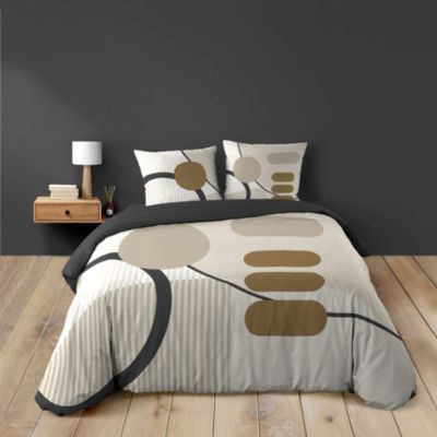 Housse de couette 240x220 cm + 2 taies Coton 42 fils  SANTANA naturel