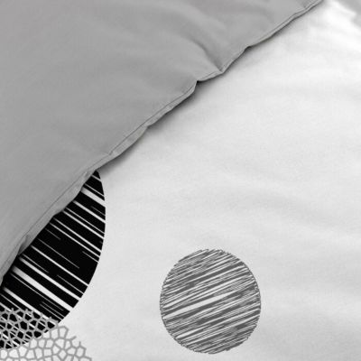 Housse de Couette 260 x 240 cm + 2 Taies 100 % Coton 57 Fils Stormi Noir et Blanc