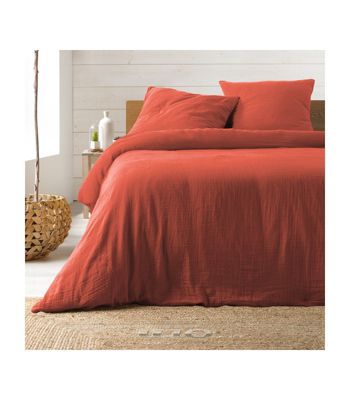 Housse de couette double gaze coton uni Terracotta - 220x240cm - Terre cuite